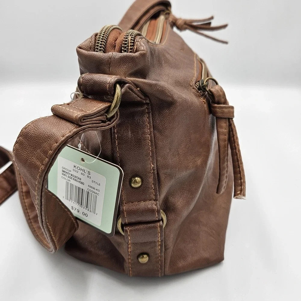 Stone & Co Purse Handbag Crossbody Adjustable Strap Faux‎ Leather Hobo Cognac